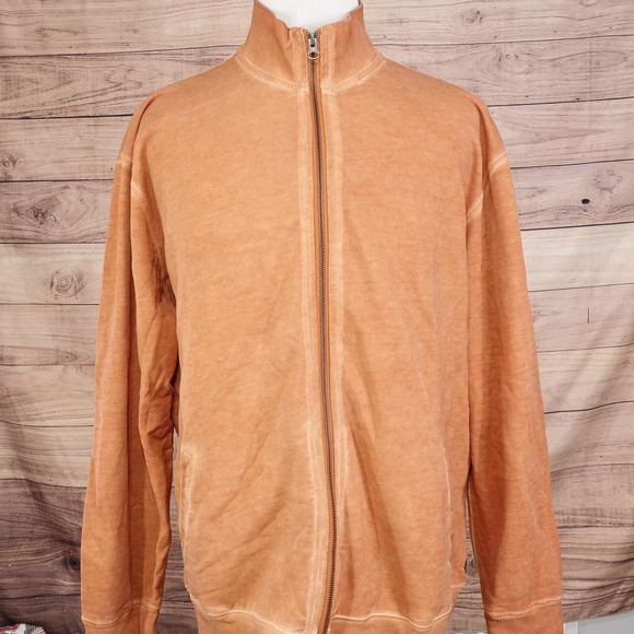 JL POWELL ORANGE FULL ZIP MOCK NECK COTTON SWEATER MENS SIZE 2XL XXL - Picture 3 of 8